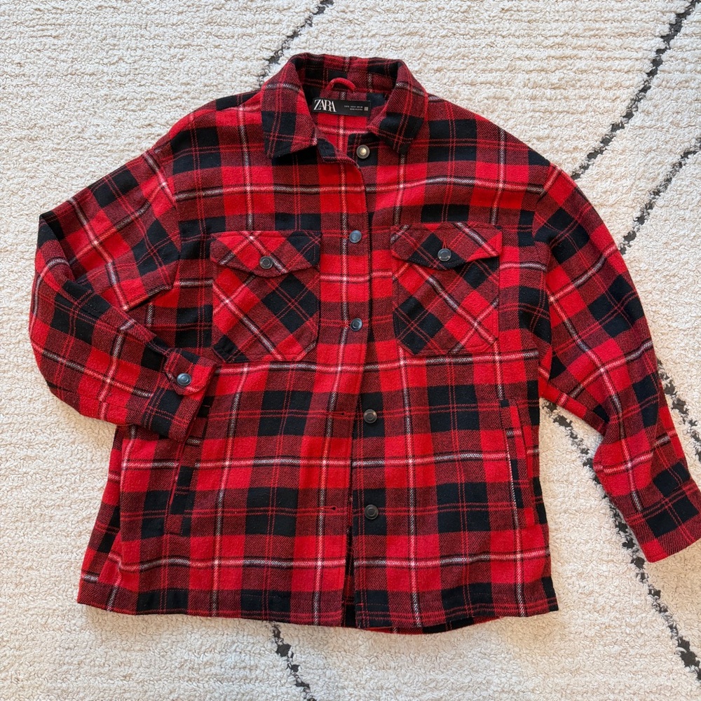 Zara red plaid shirt jacket